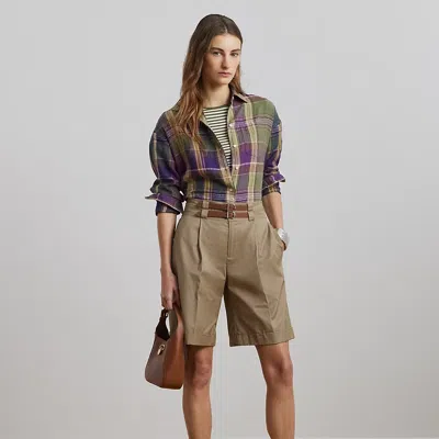 Ralph Lauren Buckle-trim Pleated Cotton Twill Short In Madison Tan