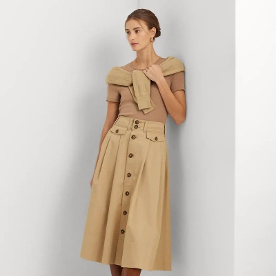Lauren Ralph Lauren Button-front Micro-sanded Twill Skirt In Birch Tan