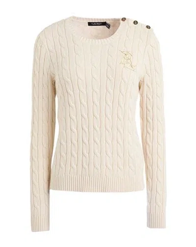 Ralph Lauren Lauren  Button-trim Cable-knit Cotton Sweater Woman Sweater Ivory Size L Cotton In Yellow Cream