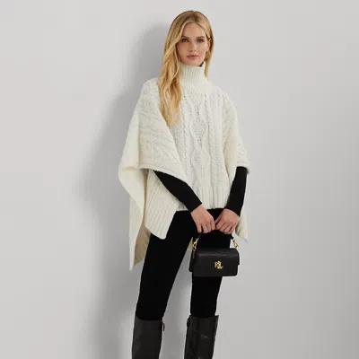 Ralph Lauren Button-trim Cable-knit Mockneck Poncho In Cream