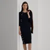 Ralph Lauren Button-trim Rib-knit Cotton-blend Dress In Lauren Navy