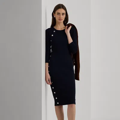 Ralph Lauren Button-trim Rib-knit Cotton-blend Dress In Lauren Navy