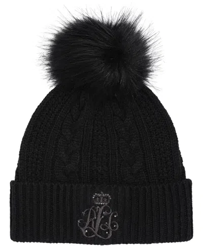Ralph Lauren Cable Hat With Direct Embroidery And Stones In Black