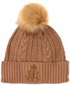 Ralph Lauren Cable Hat With Direct Embroidery And Stones In Classic Camel