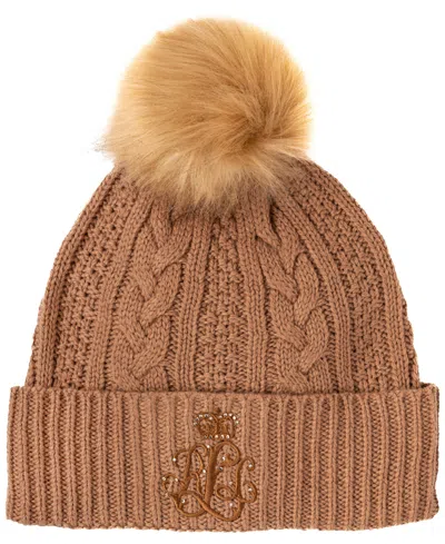 Ralph Lauren Cable Hat With Direct Embroidery And Stones In Classic Camel