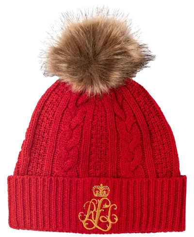 Ralph Lauren Cable Hat With Direct Embroidery And Stones In Martin Red