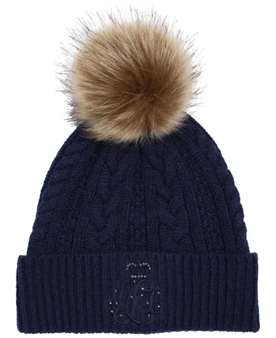 Ralph Lauren Cable Hat With Direct Embroidery And Stones In Navy