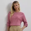 Ralph Lauren Petite Cable-knit Cotton-blend Boatneck Sweater In Rose Mauve