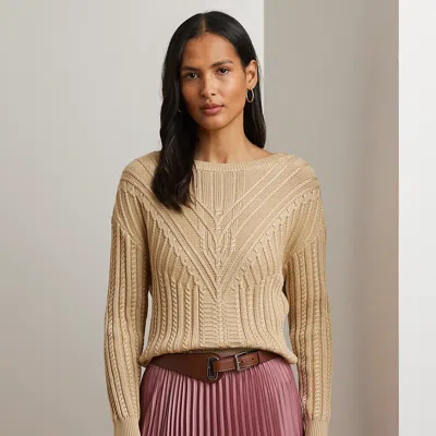 Ralph Lauren Cable-knit Cotton-blend Boatneck Sweater In Sand Dune