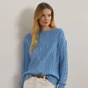 Ralph Lauren Cable-knit Cotton-blend Boatneck Sweater In Sky Blue