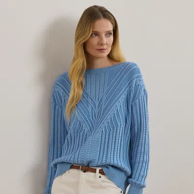 Ralph Lauren Cable-knit Cotton-blend Boatneck Sweater In Sky Blue