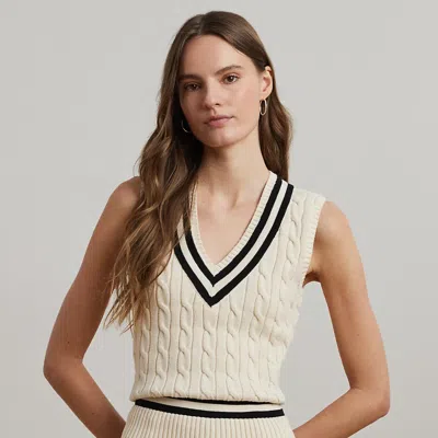 Ralph Lauren Cable-knit Cotton Cricket Sweater Vest In Mascarpone Cream,black