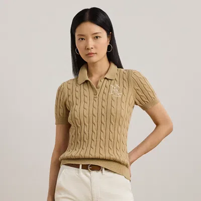RALPH LAUREN CABLE-KNIT COTTON POLO SWEATER