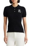 Ralph Lauren Petite Cable-knit Polo Sweater In Black