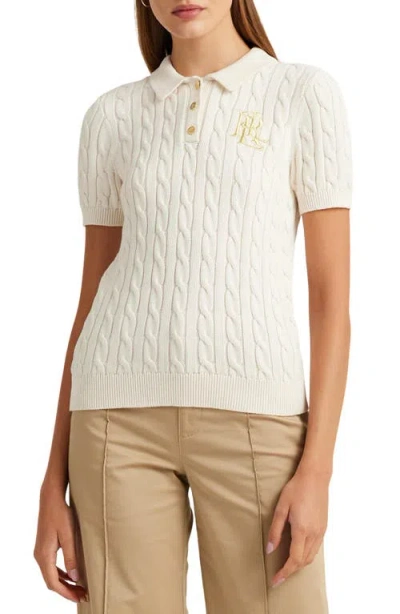 RALPH LAUREN LAUREN RALPH LAUREN CABLE KNIT COTTON POLO SWEATER