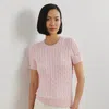 Ralph Lauren Cable-knit Cotton Short-sleeve Sweater In Hint Of Pink