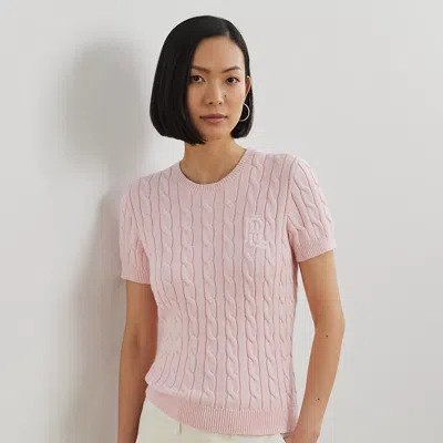 Ralph Lauren Cable-knit Cotton Short-sleeve Sweater In Hint Of Pink