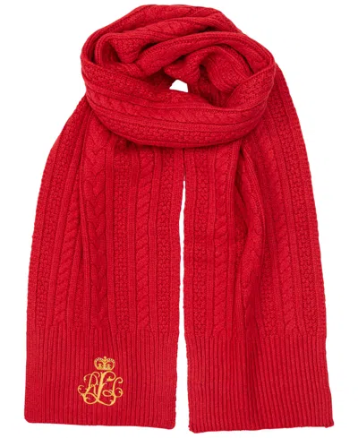Ralph Lauren Cable Scarf With Direct Embroidery And Stones In Martin Red