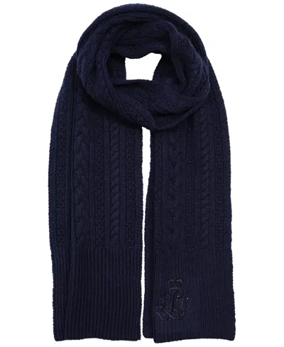 Ralph Lauren Cable Scarf With Direct Embroidery And Stones In Black