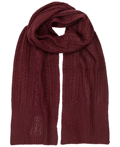 Ralph Lauren Cable Scarf With Direct Embroidery And Stones In Pinot Noir