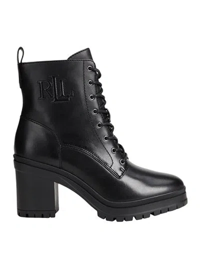 Ralph Lauren Lauren  Cameron Burnished Leather Bootie Woman Ankle Boots Black Size 8 Cow Leather