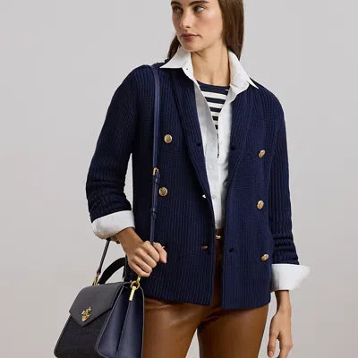 Ralph Lauren Canvas & Leather Medium Farrah Satchel In Natural Refined Navy