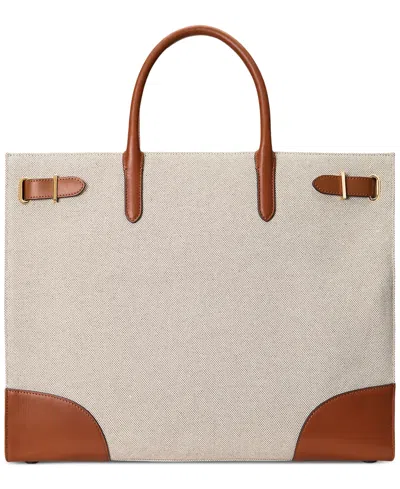 Lauren Ralph Lauren Canvas Large Devyn Tote Bag In Vanilla,lauren Tan