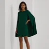 Ralph Lauren Cape Georgette Cocktail Dress In Deep Emerald