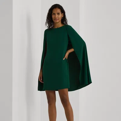 Ralph Lauren Cape Georgette Cocktail Dress In Deep Emerald