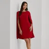 Ralph Lauren Cape Georgette Cocktail Dress In Festive Red