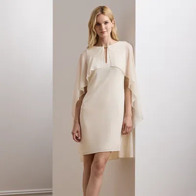 Ralph Lauren Cape Georgette Cocktail Dress In Mascarpone Cream