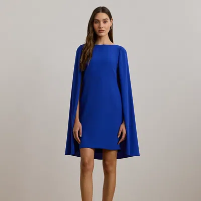 Ralph Lauren Cape Georgette Cocktail Dress In Navy