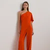 Ralph Lauren Cape Georgette One-shoulder Jumpsuit In Orange Lily