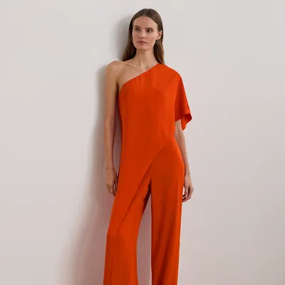 Ralph Lauren Cape Georgette One-shoulder Jumpsuit In Orange Lily