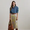 Ralph Lauren Checked Plaid Pleated Georgette Skirt In Green Multi