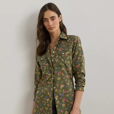Ralph Lauren Classic Fit Floral Cotton Voile Shirt In Olive Multi