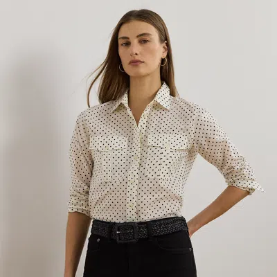 Ralph Lauren Classic Fit Polka-dot Cotton Voile Shirt In Cream,black