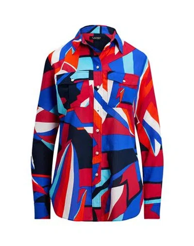 Ralph Lauren Lauren  Classic Fit Print Cotton Voile Shirt Woman Shirt Bright Blue Size L Cotton