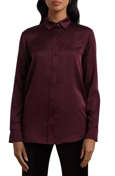 Ralph Lauren Lauren  Classic Fit Satin Charmeuse Shirt In Pinot Noir