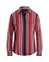 Ralph Lauren Lauren  Classic Fit Striped Charmeuse Shirt Woman Shirt Red Size L Recycled Polyester, P In Red