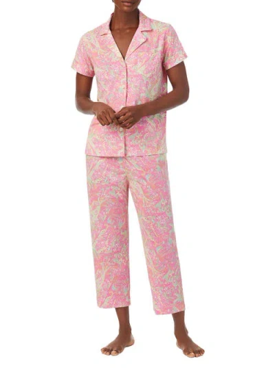 Lauren Ralph Lauren Classic Knit Notch Collar Capri Pajama Set In Pink Paisley