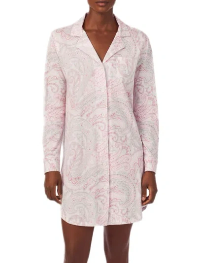 Lauren Ralph Lauren Classic Knits Notch Collar Sleep Shirt In Blush