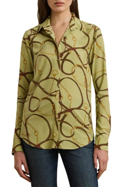 RALPH LAUREN LAUREN RALPH LAUREN CLASSIC PRINT BELTING PRINT CREPE BUTTON-UP SHIRT