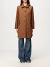 Ralph Lauren Lauren  Faux-leather-trim Hooded Coat Woman Overcoat & Trench Coat Brown Size M Cotton, In Braun