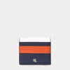 Ralph Lauren Color-blocked Leather Compact Wallet In Refined Navy/orange Lily