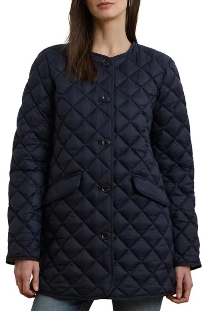 Ralph Lauren Lauren  Contrast Lining Quilted Puffer Jacket In Dark Navy