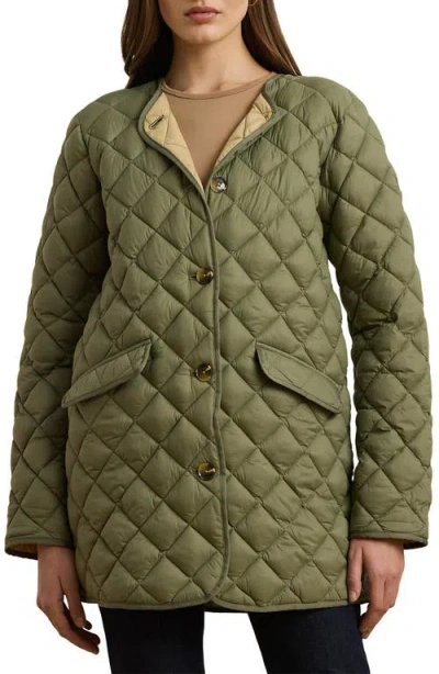 Ralph Lauren Lauren  Contrast Lining Quilted Puffer Jacket In Sage Green