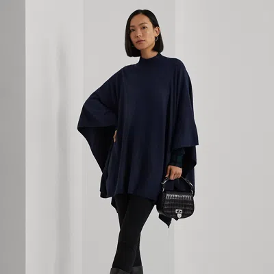 Ralph Lauren Convertible Mockneck Poncho In Navy