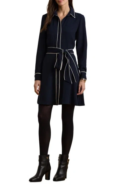 Ralph Lauren Belted Shirtdress In Lauren Navy,mascarpone Cream