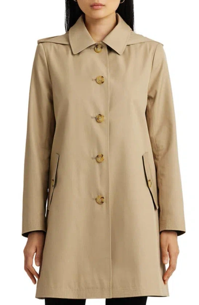 Ralph Lauren Cotton Blend Coat With Removable Hood In Birch Tan